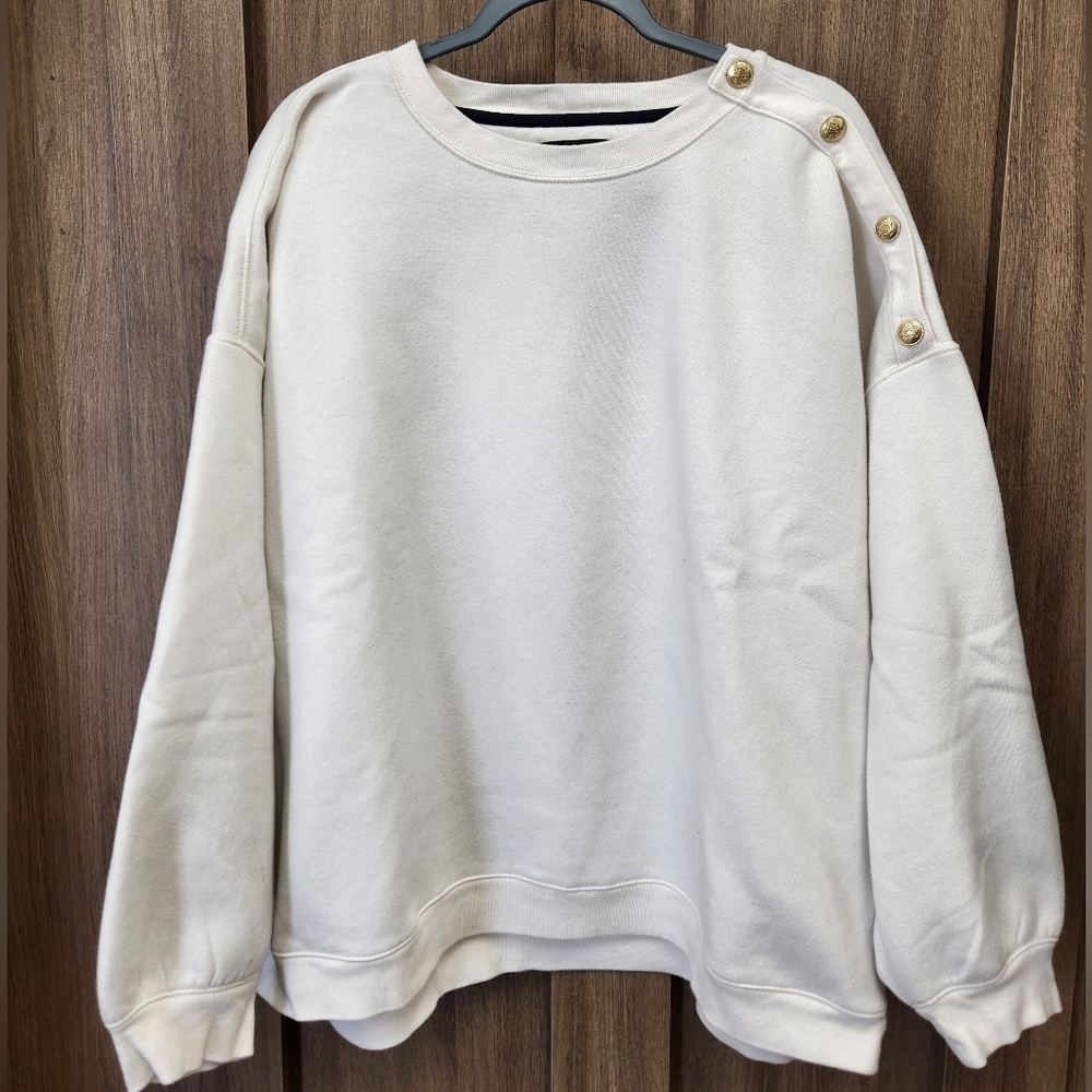 J. Crew Cream Button-Shoulder Sweatshirt